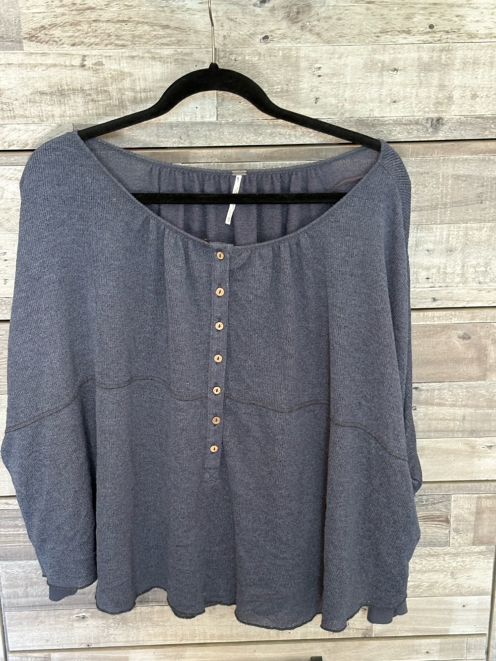 Free People Charcoal Gray Button-Front Scoop Neck Top